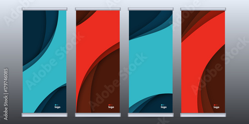 Roll up business banner design vertical template vector.