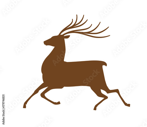 Running deer  icon or symbol. Reindeer  animal silhouette. Vector illustration