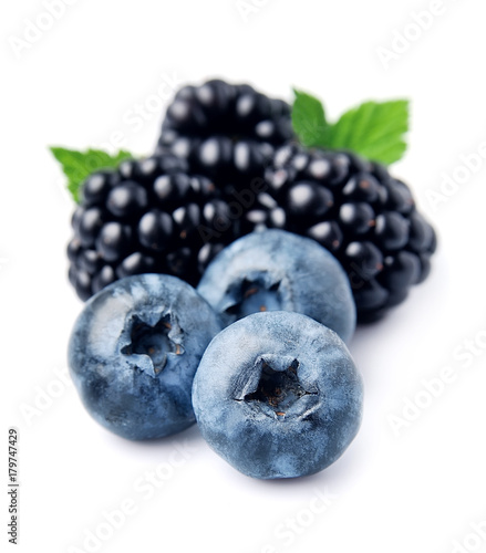 Ripe blackberries and blueberries.