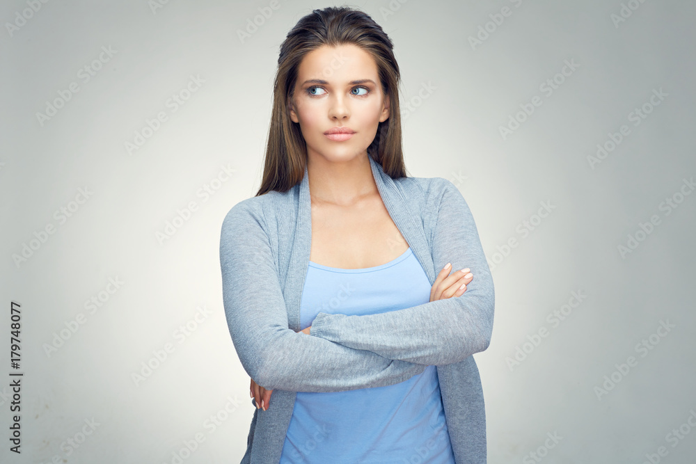 Isolated portrait of young woman with long hair Isolated portrait of young woman with long hair