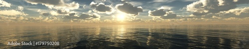 sea sunset, panorama of clouds over the sea during sunset, 3d rendering