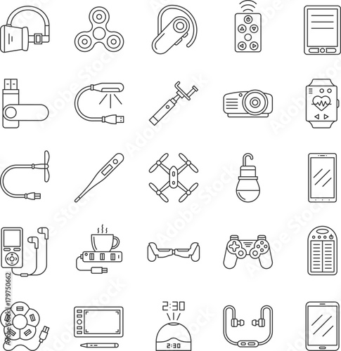 Gadgets linear icons set
