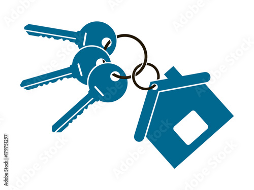 three keys from the apartment with a keychain in the form of a house
