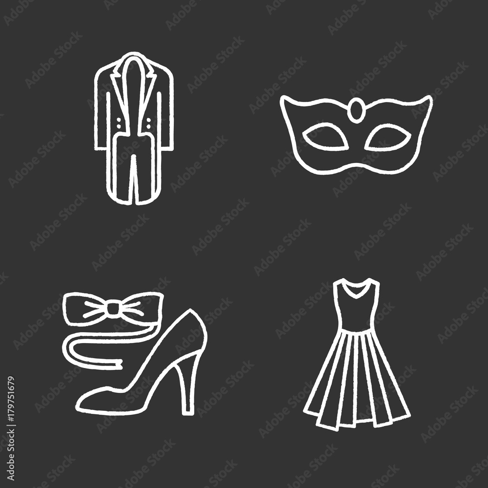 Party clothes chalk icons set Party clothes chalk icons set