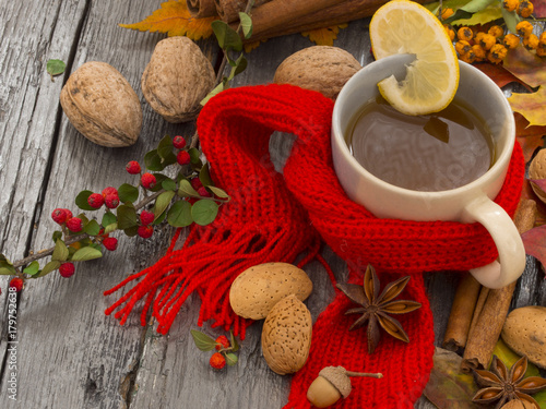 Fototapeta Naklejka Na Ścianę i Meble -  warm tea for autumn days