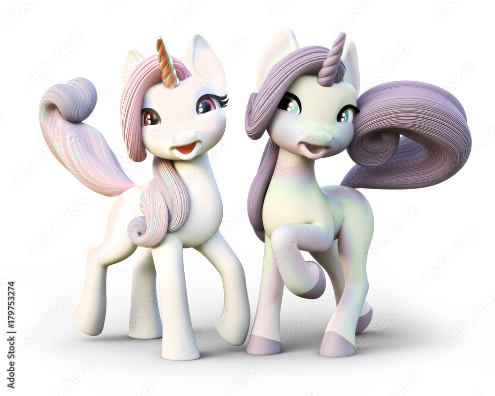 Cute toon fantasy unicorn's on an isolated white background. 3d rendering Cute toon fantasy unicorn's on an isolated white background. 3d rendering