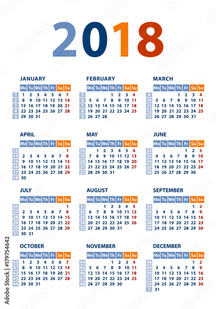 Calendar 2018 vector template Calendar 2018 vector template
