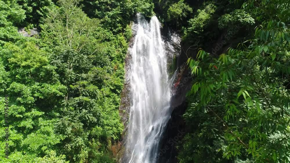 Aerial view from the top to bottom of the waterfall flows down the slope on Adam's Peak in Sri Lanka Aerial view from the top to bottom of the waterfall flows down the slope on Adam's Peak in Sri Lanka