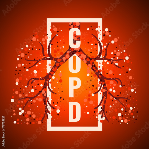 COPD awareness frame poster with lungs filled with air bubbles on red background.  Chronic obstructive pulmonary disease symbol. Medical template for clinics and centers. Vector illustration.
