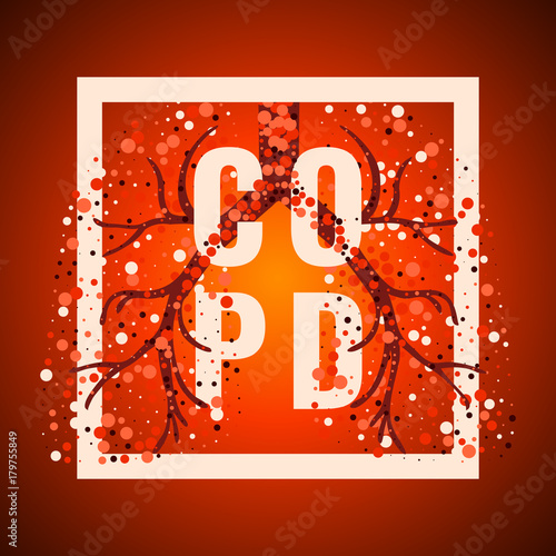COPD awareness frame poster with lungs filled with air bubbles on red background.  Chronic obstructive pulmonary disease symbol. Medical template for clinics and centers. Vector illustration.