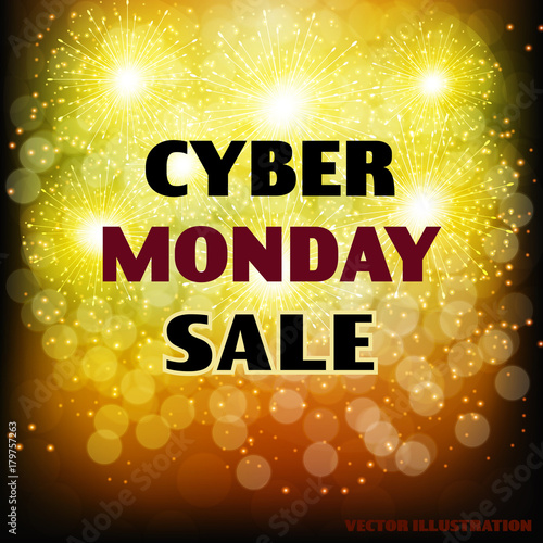 Bright background for cyber monday. Dark web banner for cyber Monday sale. Concept of advertising for seasonal offer. Vector Illustration.