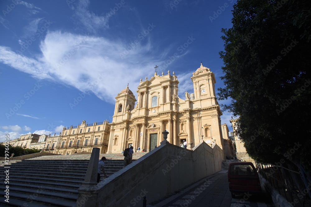 Roman Catholic Cathedral of Saint Nicholas of Myra in Sicilian Baroque Style located in Noto, Sicily, Italy
