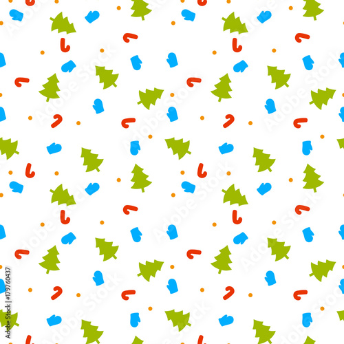Christmas seamless pattern with christmas tree and snowflakes, vector background