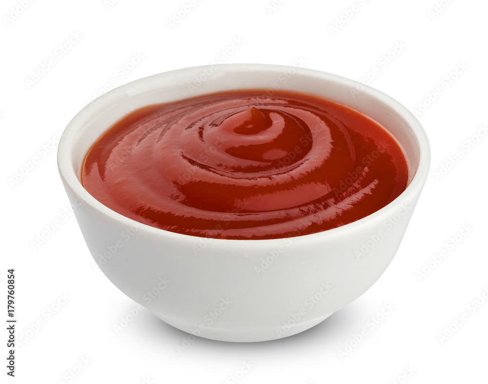 Bowl of ketchup isolated on white background Bowl of ketchup isolated on white background