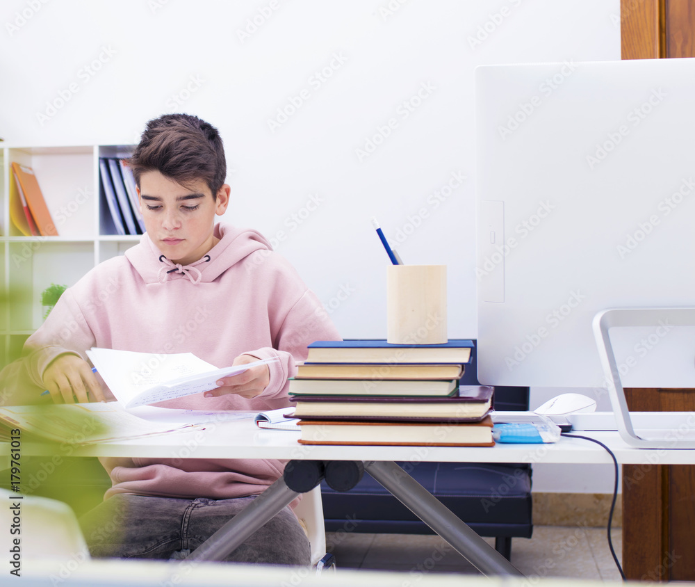 child studying at home or school desk child studying at home or school desk