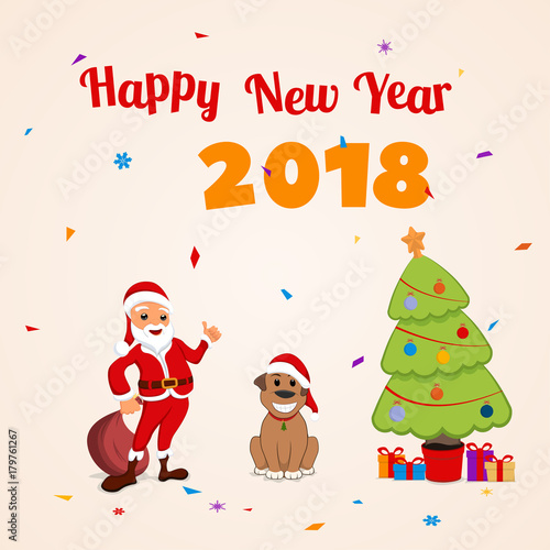 Santa Claus and funny dog. New year illustration.
