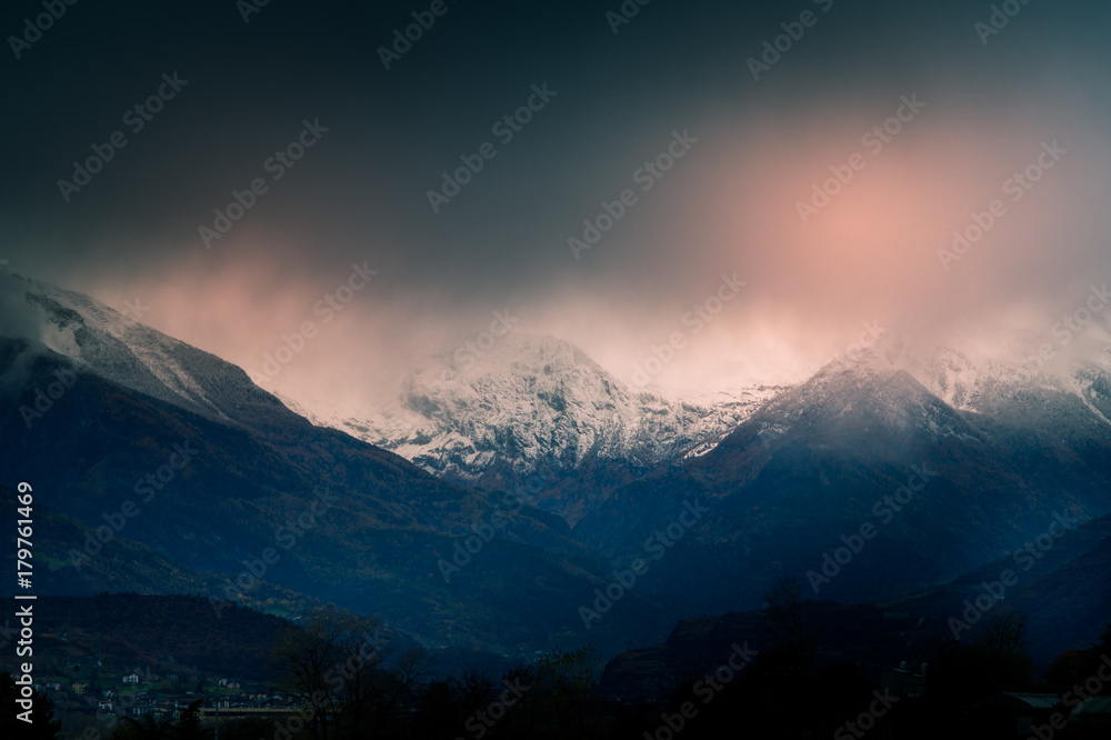 bad weather, autumn landscape. Montain lanscape with beautifull colors