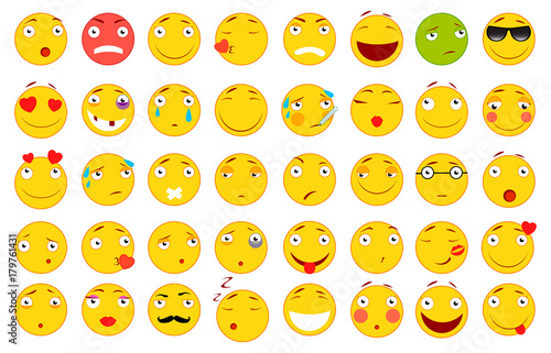 Fototapeta Naklejka Na Ścianę i Meble -  Set of Emoticons. Set of Emoji. Flat style illustrations. Vector file for your web design. White background.