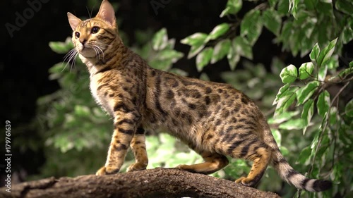 Jungle Cat Stands Atop Branch Closeup