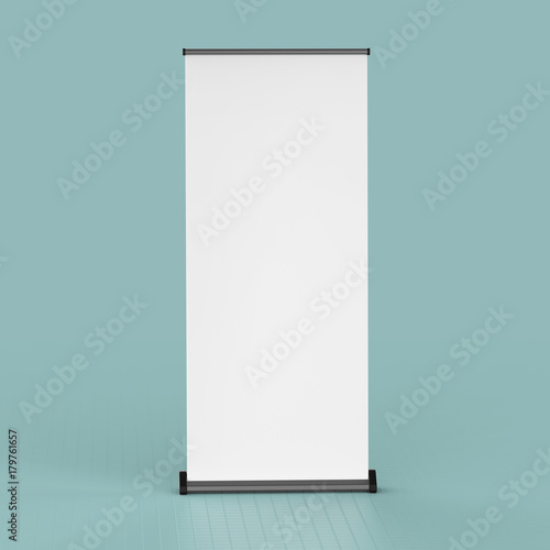 blank roll up banners  template. rendering isolated on color background mockup photo