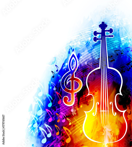 Classical music background with violin and musical notes