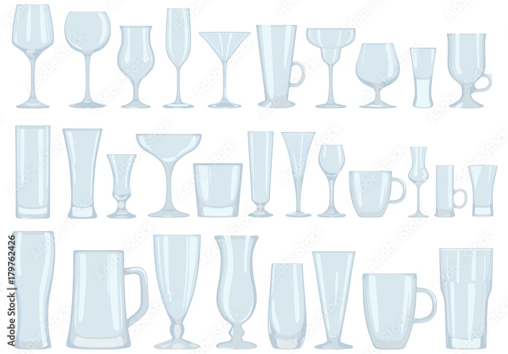 Collection of glasses for drinks. Dishes. Vector illustration. Collection of glasses for drinks. Dishes. Vector illustration.