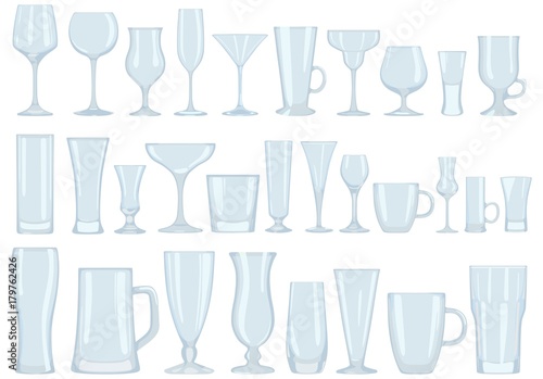 Collection of glasses for drinks. Dishes. Vector illustration.