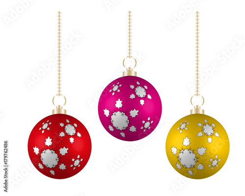 Christmas balls in different colors on white background