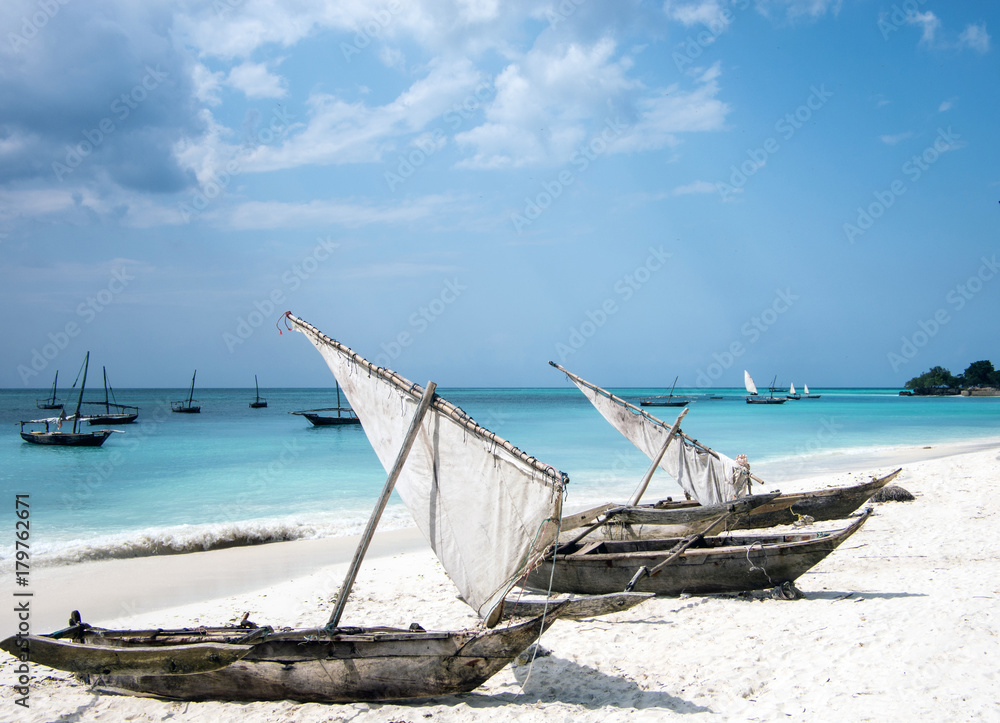 Traditional wooden sailing boats in Africa. Dhow. Traditional wooden sailing boats in Africa. Dhow.