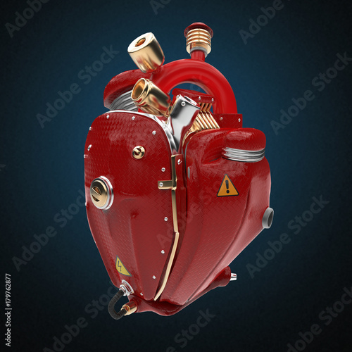 Diesel Punk Robot Techno Heart Engine With Pipes Radiators And Glossy Red Carbon Hood Parts Isolated Stock Illustration Adobe Stock