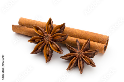 Cloves, anise and cinnamon isolated on white background.