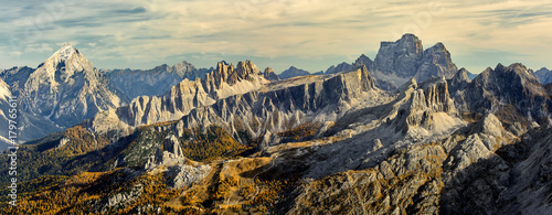 Passo Falzarego, Dolomites, Italy - view from the top of the Rifugio Lagazuoi photo