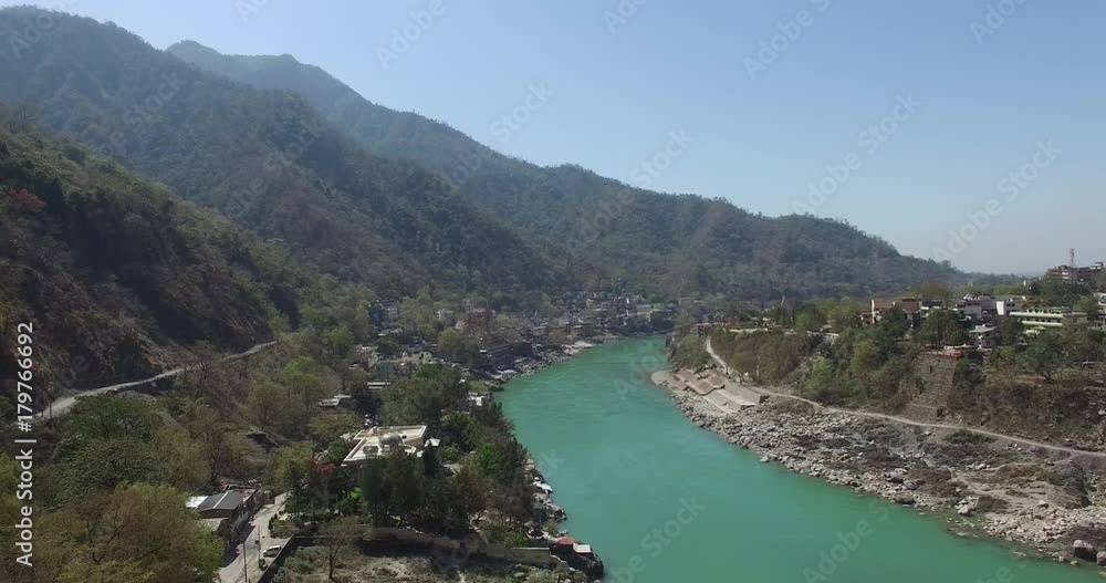 Aerial, scenic river in mountain landscape Aerial, scenic river in mountain landscape