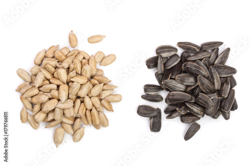 peeled and unpeeled seeds isolated on white background. Top view