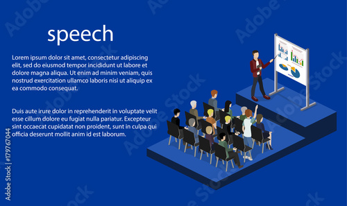 Isometric 3D vector illustration concept meeting at a business conference