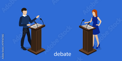 Isometric 3D vector illustration debates and voting in elections