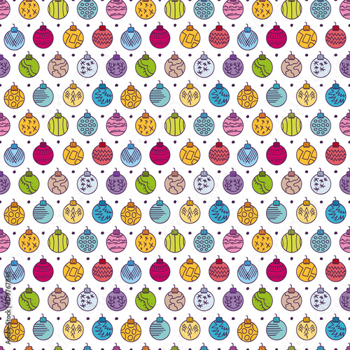 Fototapeta Naklejka Na Ścianę i Meble -  Colorful Hand drawn seamless pattern with Christmas Balls.