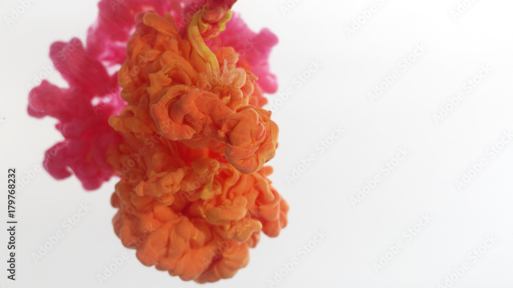 Pink and orange smoke clouds over white background Pink and orange smoke clouds over white background