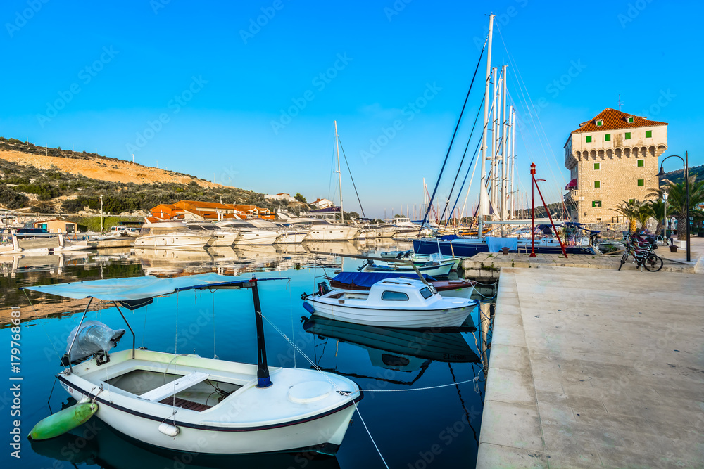Coastal town Marina Croatia. / Scenic view at Adriatic town Marina in Dalmatia region, Croatia Mediterranean.