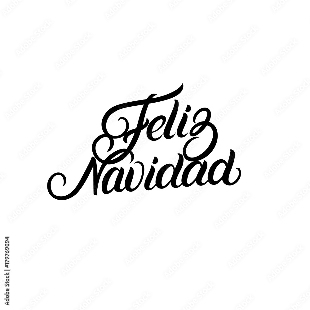 Feliz Navidad hand lettering for greeting card design template.