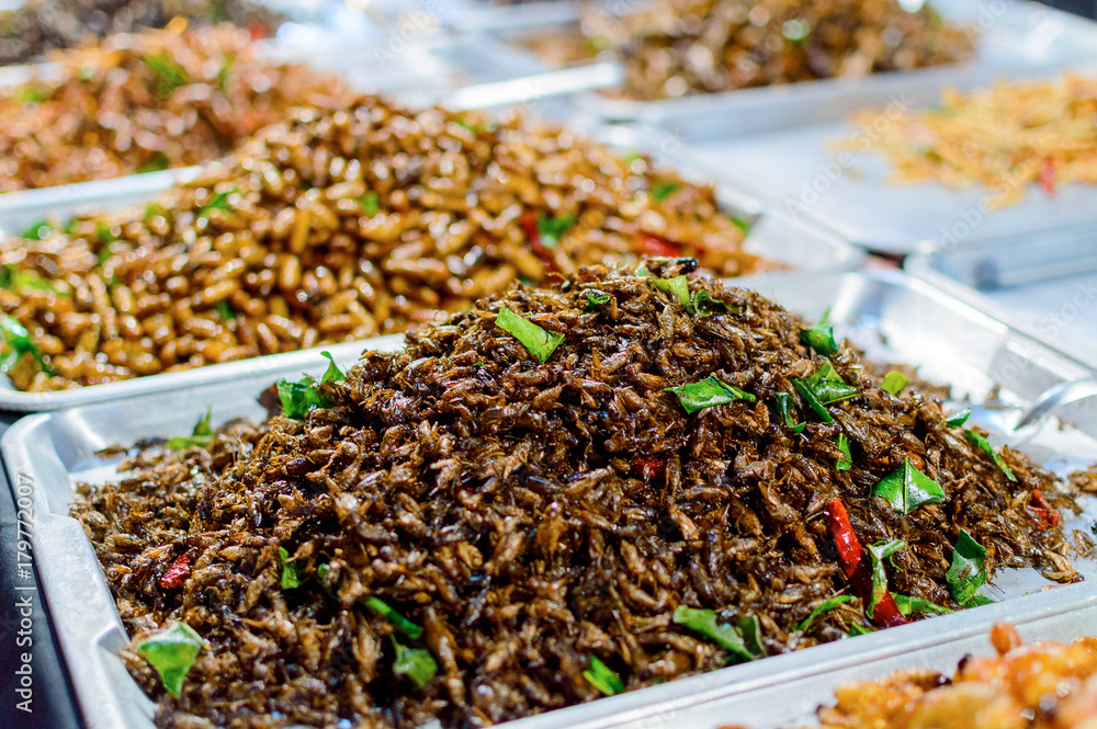 Fried insects on the streets ain Asia, Thailand