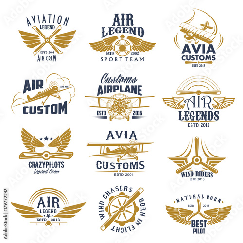 Aviation airplane legend team vector retro icons