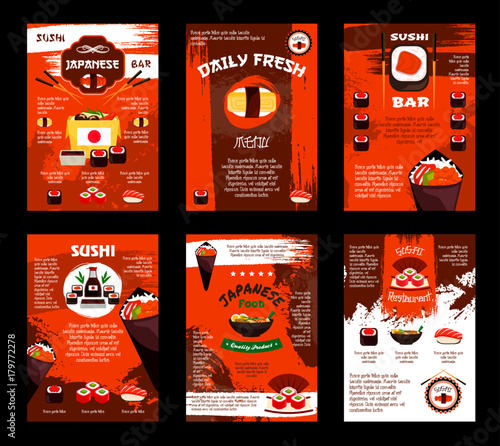 Vector menu for Japanese food sushi bar restaurant