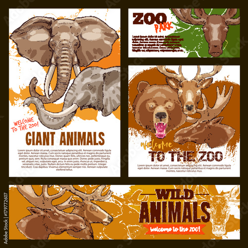 Vector zoo sketch poster wild giant animals