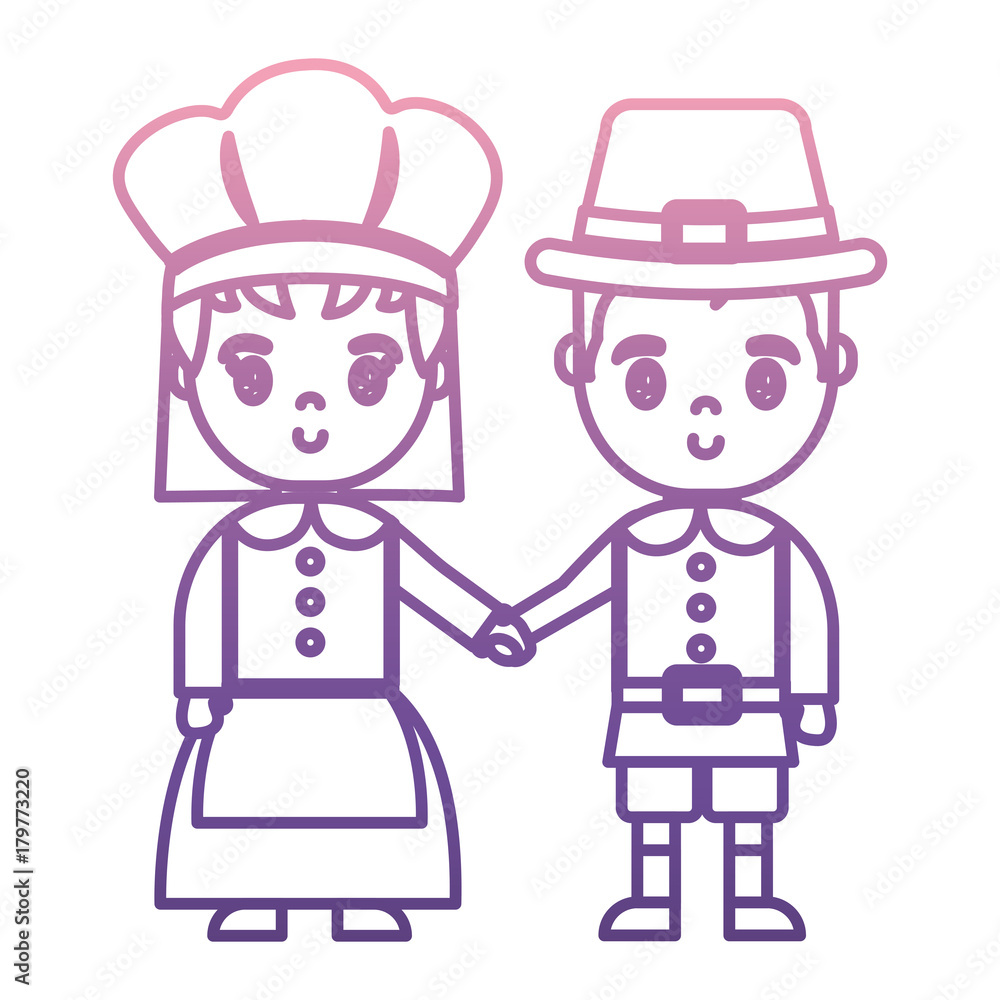 man and woman with pilgrim costume icon over white background vector illustration man and woman with pilgrim costume icon over white background vector illustration