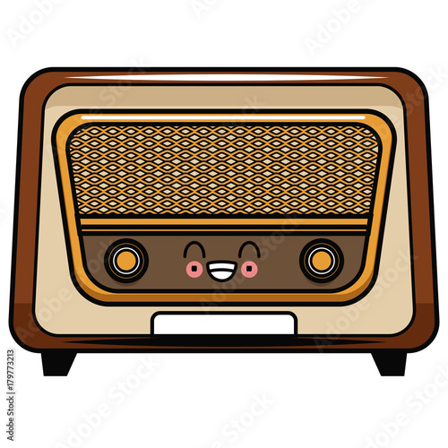 Vintage radio stereo kawaii cute cartoon vector illustration graphic
