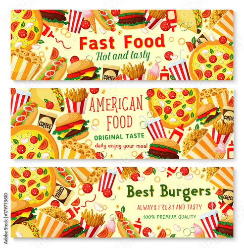 Vector fast food burgers restaurant banners