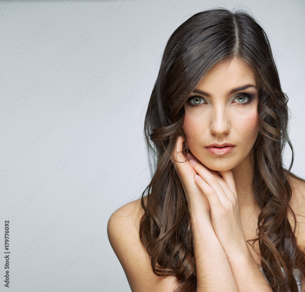 Beauty woman touching face portrait. Beauty woman touching face portrait.