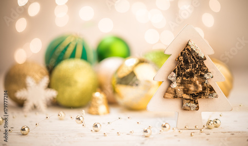 New Year coposition with tree, balls and snowflake photo