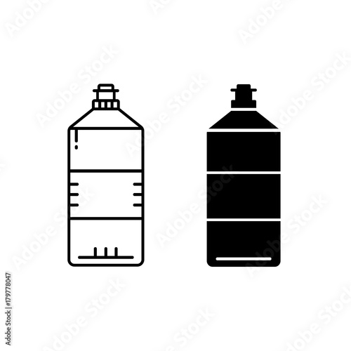 Cosmetic bottle black silhouette and outline icon. Tube for liquid soap, shower gel, dishwashing or floor detergent on isolated white background.